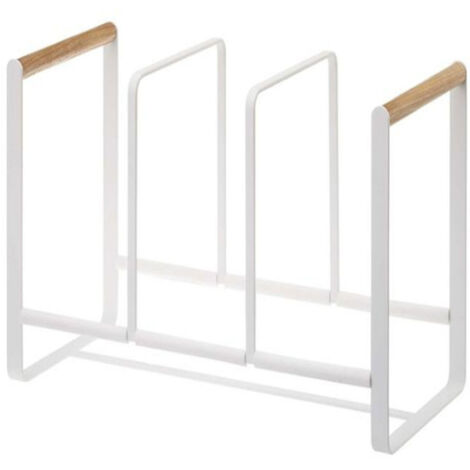 Estante para platos de 3 compartimentos con mango de madera y estructura metálica, con tapa para guardar los platos.