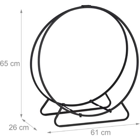 Estante para troncos de acero estante circular de madera redondo negro 130002366