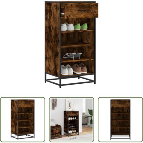 Estante para zapatos -  Zapatero madera contrachapada roble ahumado 48x38x97,5 cm