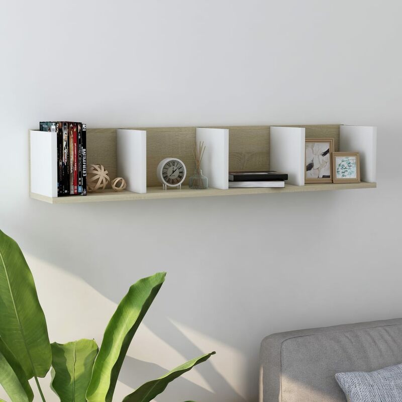 

Estante pared CD aglomerado blanco y roble Sonoma 100x18x18cm