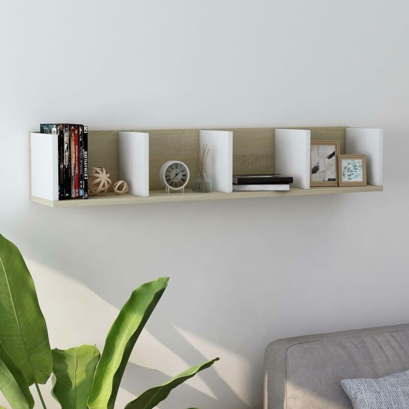 

Youthup - Estante pared CD aglomerado blanco y roble Sonoma 100x18x18cm - Beige