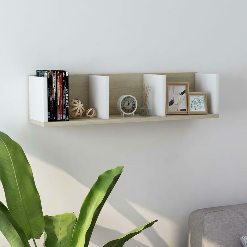 

Youthup - Estante pared CD aglomerado blanco y roble Sonoma 75x18x18 cm - Beige