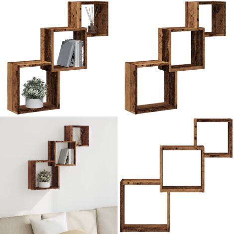 Estante pared de cubo madera ingeniería envejecida 68x15x68cm - Estantería de madera - Estantería de madera envejecida