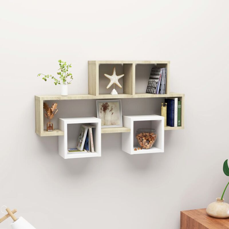 

Estante pared forma coche aglomerado blanco y Sonoma 82x15x51cm