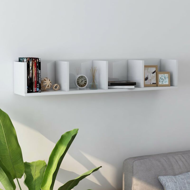 

Estante pared para CD aglomerado blanco brillante 100x18x18 cm