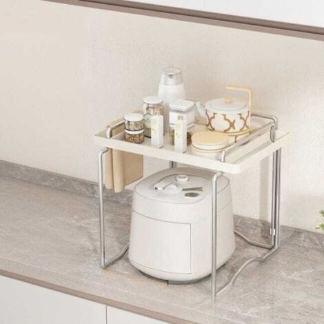 Estante plateado para microondas – Estante de cocina versátil de 38×36×43 cm para pequeños electrodomésticos, acero resistente.