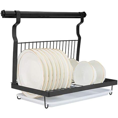 Estante plegable de acero inoxidable con bandeja de drenaje, color negro