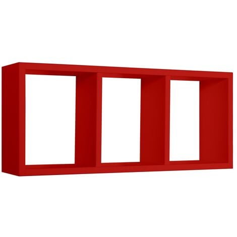 Estante rectangular de pared 3 compartimentos mod. Tristano Rojo