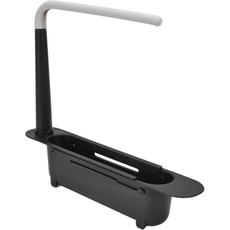 Estante retráctil para fregadero, cesta de desagüe ajustable con filtro, estante extensible de gran capacidad para guardar esponjas (negro).