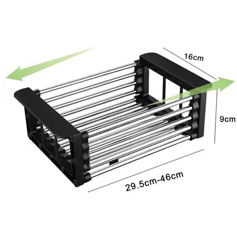 Estante telescópico para fregadero de cocina, escurridor ajustable de acero inoxidable para fregadero, soporte para fregadero, organizador para lavado de frutas y verduras,black small,Estados Unidos