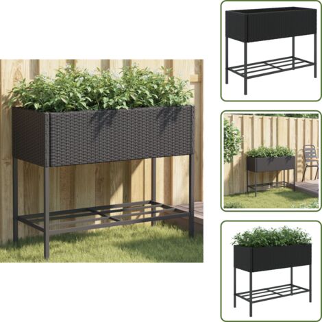 Estante - vidaXL Jardinera con estante ratán sintético negro - Planta