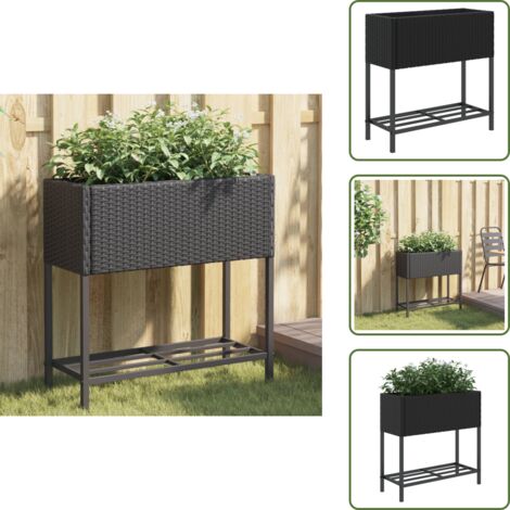 Estante - vidaXL Jardinera con estante ratán sintético negro - Planta