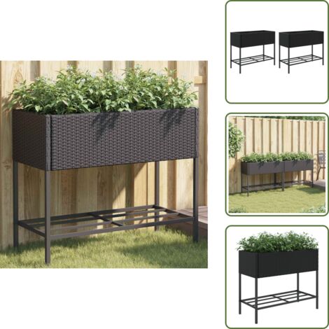 Estante - vidaXL Jardineras con estante 2 uds ratán sintético negro 90x40x75 cm - Jardinería