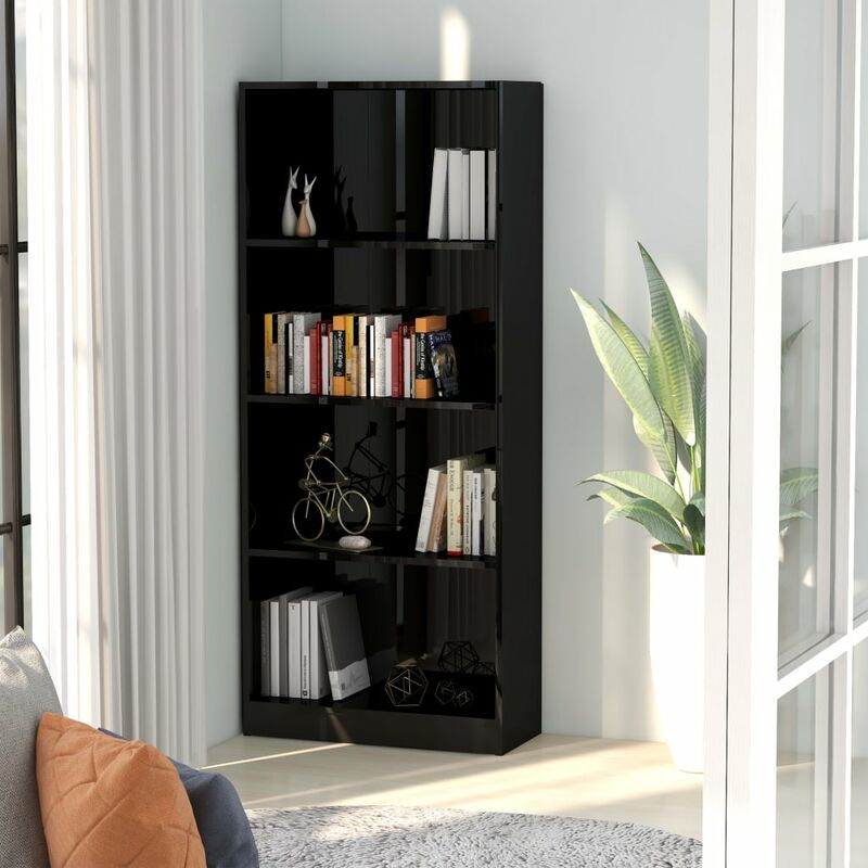 

Estantería 4 niveles aglomerado negro brillante 60x24x142 cm - Negro