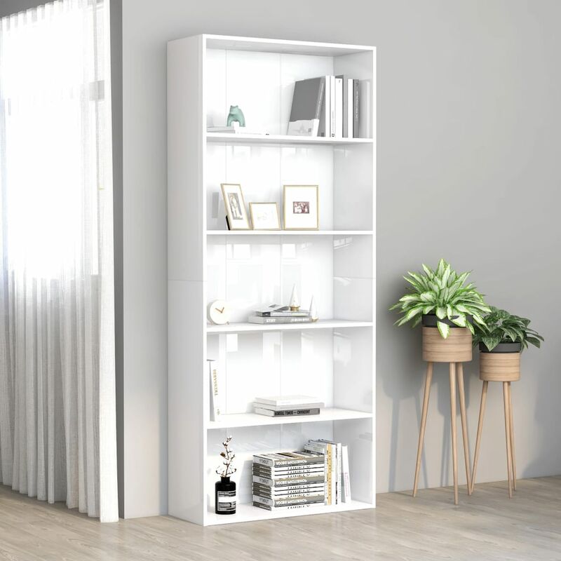 

Estantería de 5 niveles aglomerado blanco brillante 80x30x189cm - Blanco