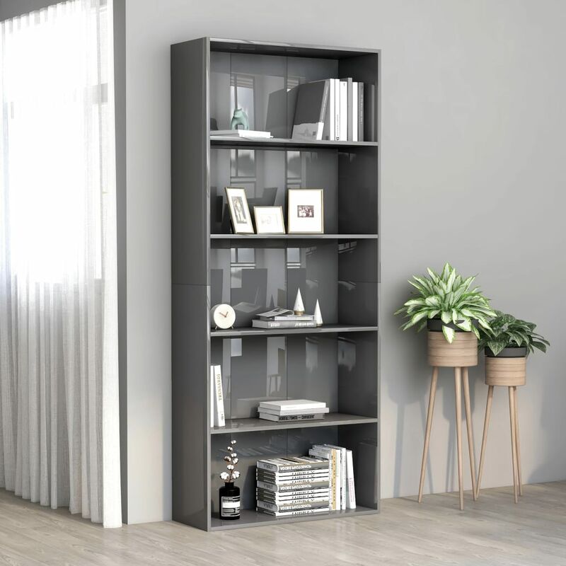

Estantería de 5 niveles aglomerado gris brillante 80x30x189 cm - Gris