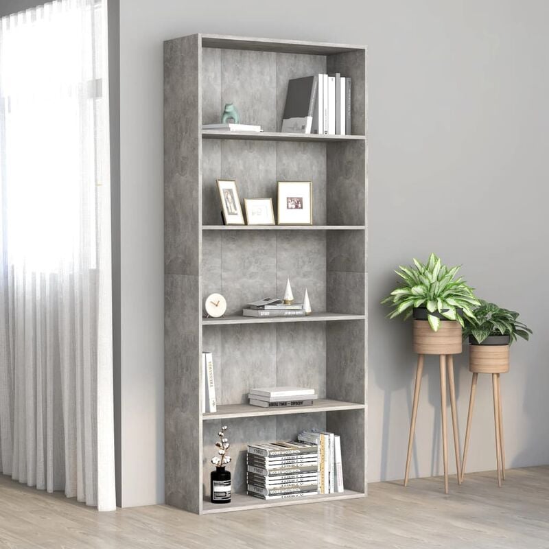 

Estantería de 5 niveles aglomerado gris hormigón 80x30x189 cm - Gris