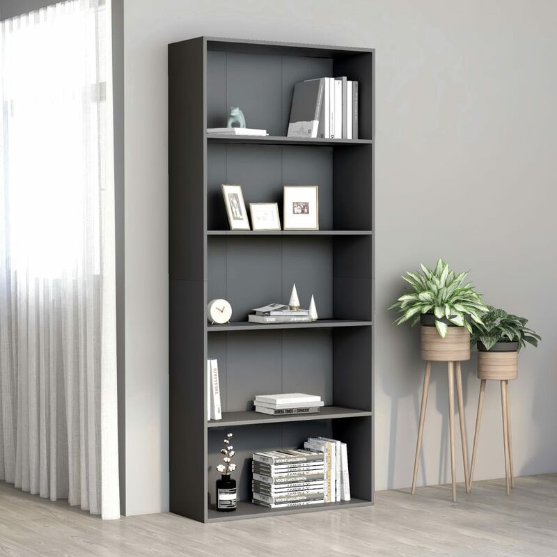 

Estantería de 5 niveles de aglomerado gris 80x30x189 cm - Gris