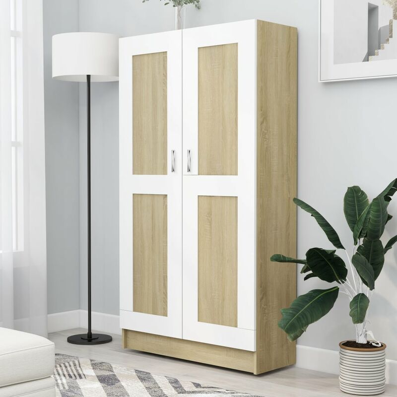 

Estantería de aglomerado blanco y roble Sonoma 82,5x30,5x150 cm - Beige