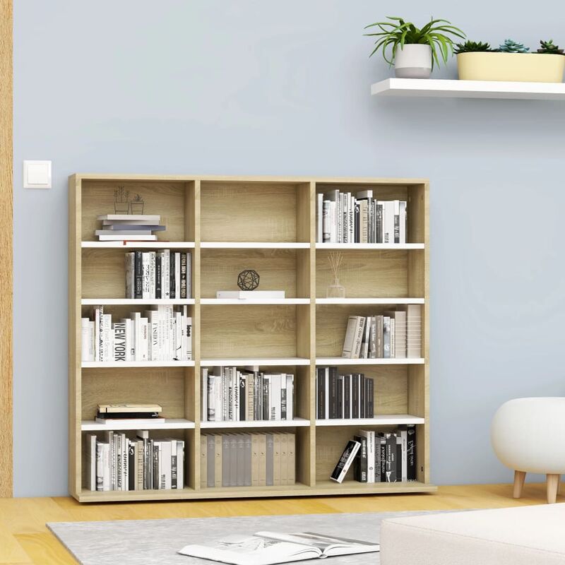 

Estantería de CD aglomerado blanco y roble Sonoma 102x23x89,5cm - Beige