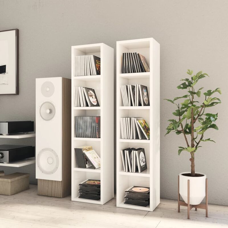 

Estantería de CDs 2 uds blanco brillo aglomerado 21x16x93,5cm - Blanco