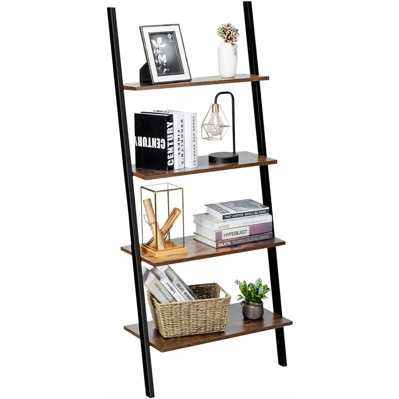

Costway - Estantería de Escalera con 4 Niveles Librería de Pared Estante de Almacenamiento para Salón Oficina 64x35x150centímetros Marrón