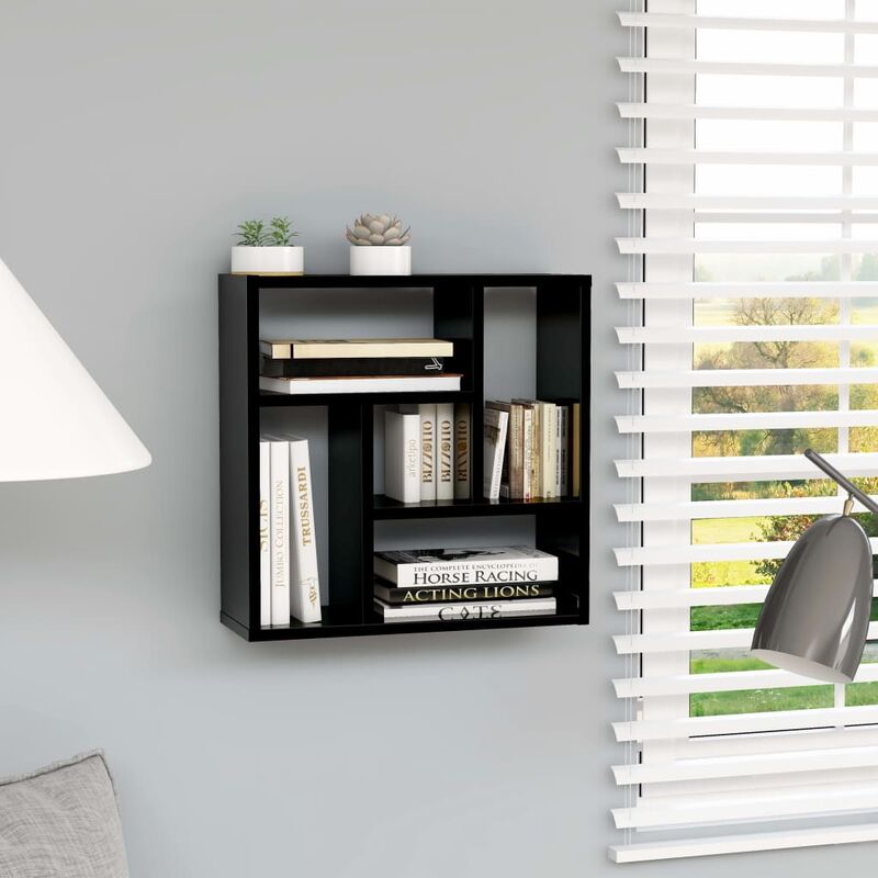 

Youthup - Estantería de pared aglomerado negro brillante 45,1x16x45,1 cm - Negro