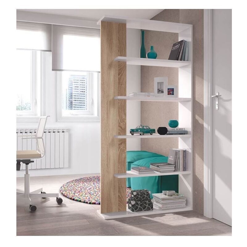 Fores - tagère diviseur d'espace luciana - Chêne / blanc - Chêne / blanc