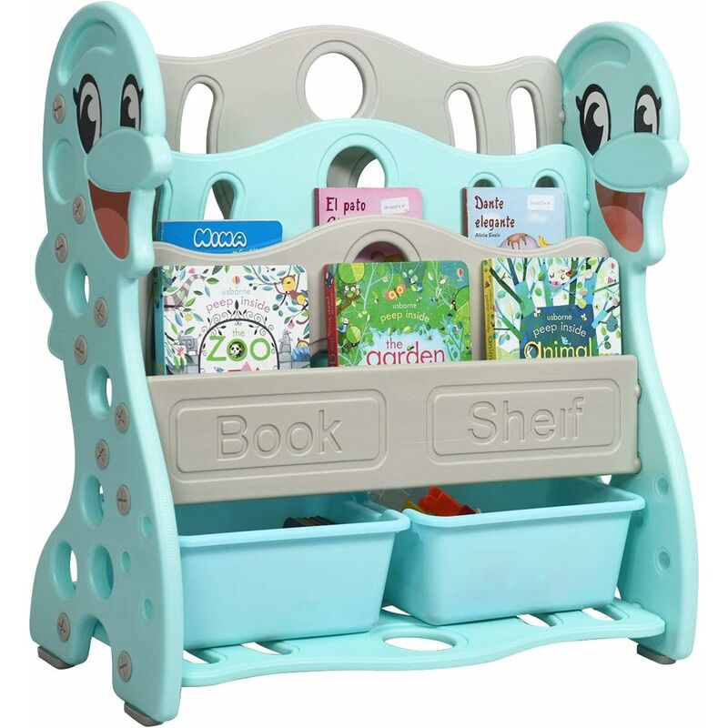

Estantería para Niños con 2 Cajas de Almacenamiento y Librería Jnfantil para Libros Juguete Organizador (Verde)