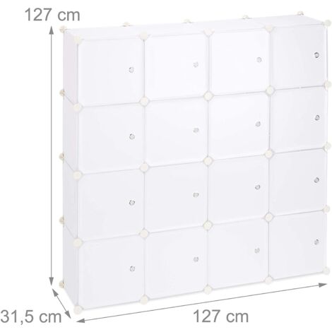 Estantería 16 taquillas con puertas modulares estantería de plástico enchufable 127 cm blanco 130001185