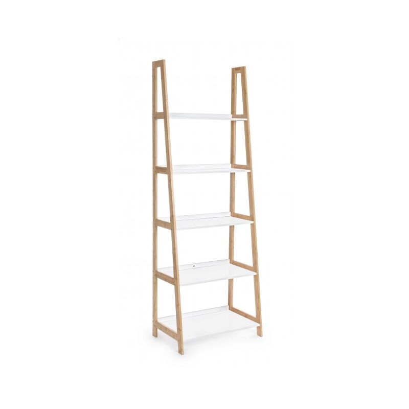 

Caesaroo - Estantería 180 cm con estructura de madera de bambú y 5 estantes color Blanco mate | Blanco