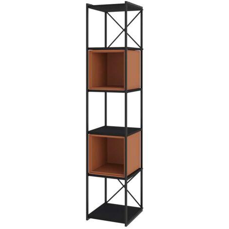 Estantería 2 cubos y estantes modelo Berta-36 acabado negro/terracota, 179cm(alto) 36cm(ancho) 39cm(largo).