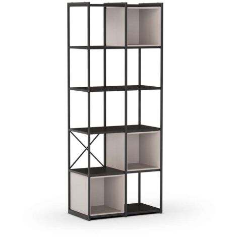 Estantería 3 cubos y estantes modelo Berta-70 acabado negro/crema, 179cm(alto) 70cm(ancho) 39cm(largo).