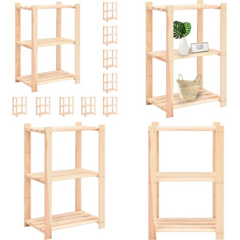 Estantería 3 niveles 10 unidades madera pino maciza 150 kg - Estantería de almacenamiento - Estantería de pino