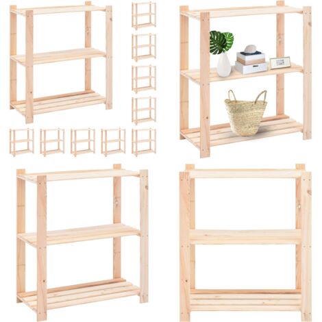 Estantería 3 niveles 10 unidades madera pino maciza 150 kg - Estantería de almacenamiento - Estantería de pino
