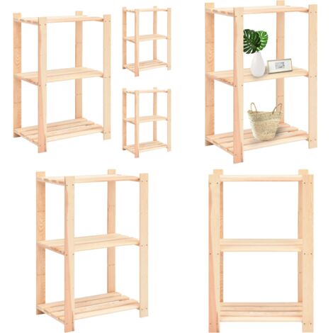 Estantería 3 niveles 3 unidades madera pino maciza 150 kg - Estantería de almacenamiento - Estantería de pino