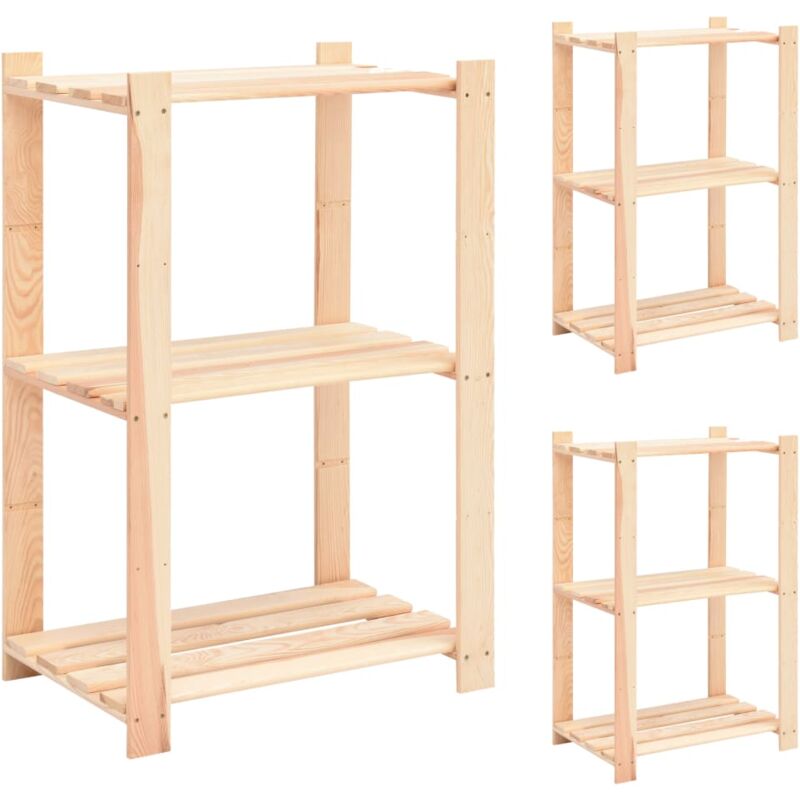 

vidaXL Estantería 3 niveles 3 unidades madera pino maciza 150 kg - Beige
