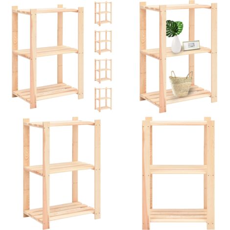Estantería 3 niveles 5 unidades madera pino maciza 150 kg - Estantería de almacenamiento - Estantería de pino