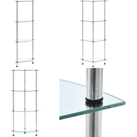 Estantería 4 niveles cristal templado transparente 30x30x100 cm - Estantería de 4 niveles - Estantería de vidrio templado