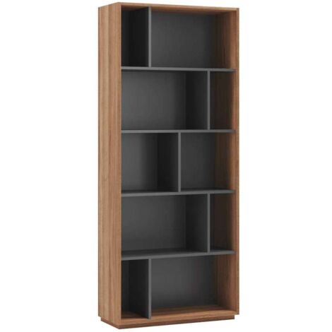 Estantería 5 alturas modelo 545 acabado nogal claro/grafito. 191 cm(alto), 80 cm(ancho), 32 cm(fondo).
