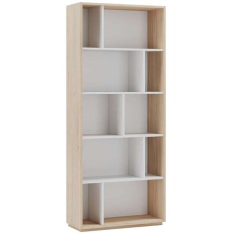 Estantería 5 alturas modelo 545 acabado roble claro/blanco. 191 cm(alto), 80 cm(ancho), 32 cm(fondo).