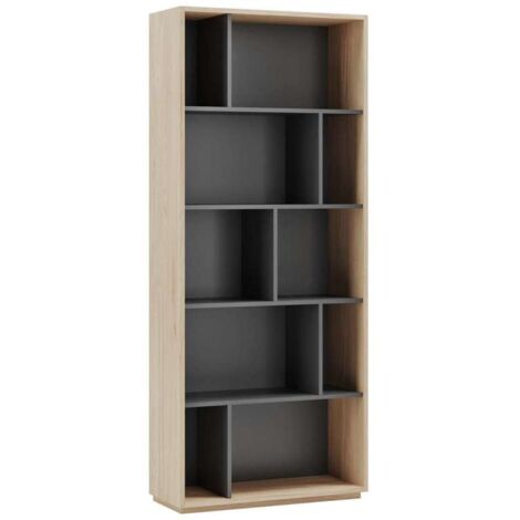 Estantería 5 alturas modelo 545 acabado roble claro/grafito. 191 cm(alto), 80 cm(ancho), 32 cm(fondo).