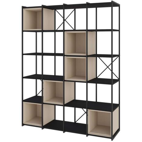 Estantería 5 cubos y estantes modelo Berta-140 acabado negro/crema, 179cm(alto) 139.5cm(ancho) 39cm(largo).