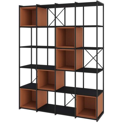 Estantería 5 cubos y estantes modelo Berta-140 acabado negro/terracota, 179cm(alto) 139.5cm(ancho) 39cm(largo).