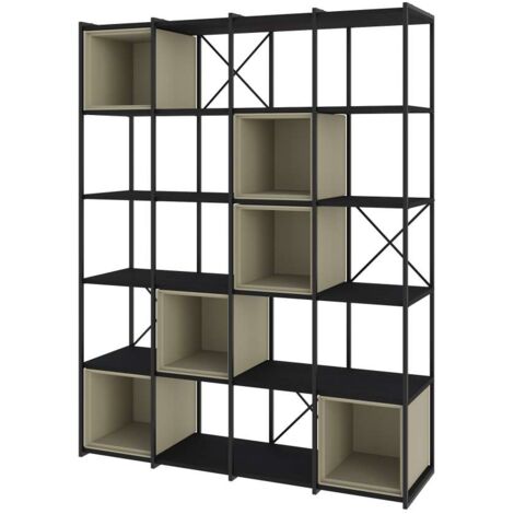 Estantería 5 cubos y estantes modelo Berta-140 acabado negro/verde, 179cm(alto) 140cm(ancho) 39cm(largo).