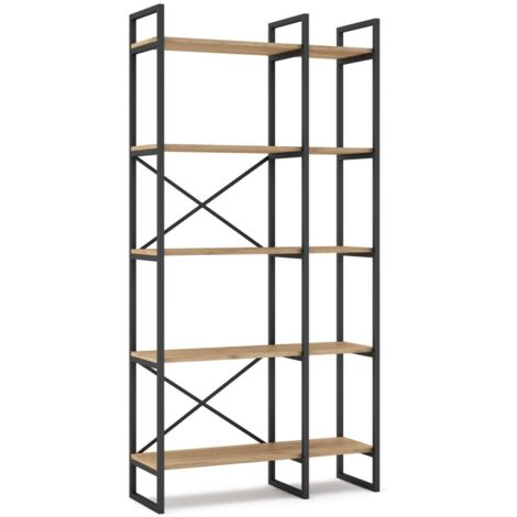 Estantería 5 estantes modelo-Amelia-87 acabado roble/negro, 175cm(alto) 87.5cm(ancho) 30cm(largo).