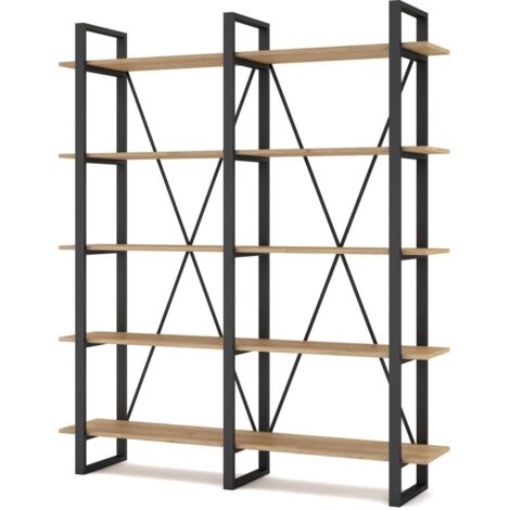 Estantería 5 estantes modelo-Azahar-147 acabado roble/negro, 180cm(alto) 147.5cm(ancho) 34cm(largo).