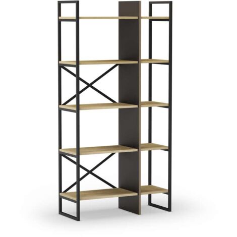 Estantería 5 estantes modelo Eva-87 acabado roble/negro, 175cm(alto) 87.5cm(ancho) 35cm(largo).