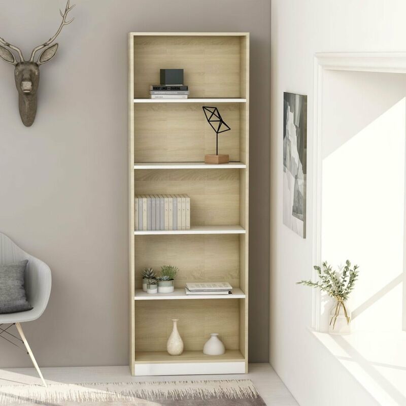 

Estanteria 5 niveles aglomerado blanco roble Sonoma 60x24x175cm