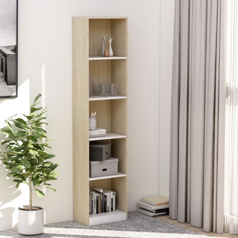 

Estanteria 5 niveles de aglomerado blanco y sonoma 40x24x175 cm